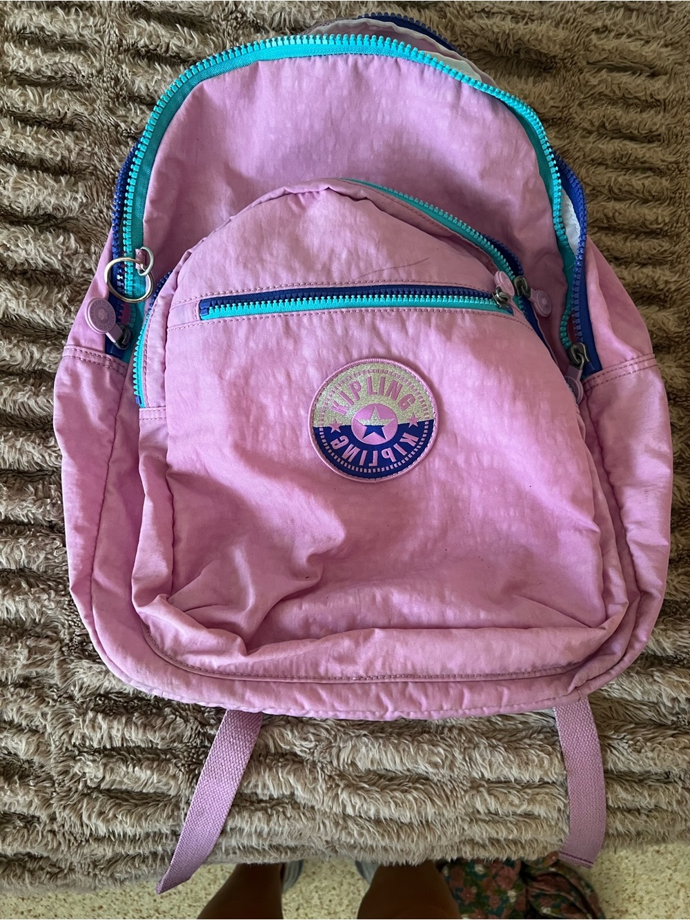 Kipling Pink standard Backpack with Teal and Purple Accents